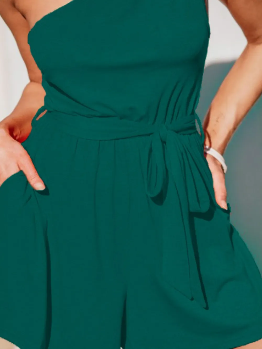 Single Shoulder Tie Waist Romper, image 5