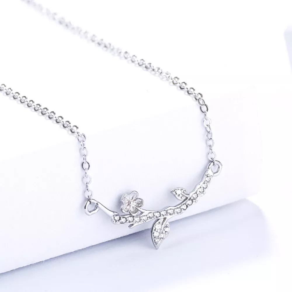 925 Sterling Silver Zircon Flower Necklace, image 2