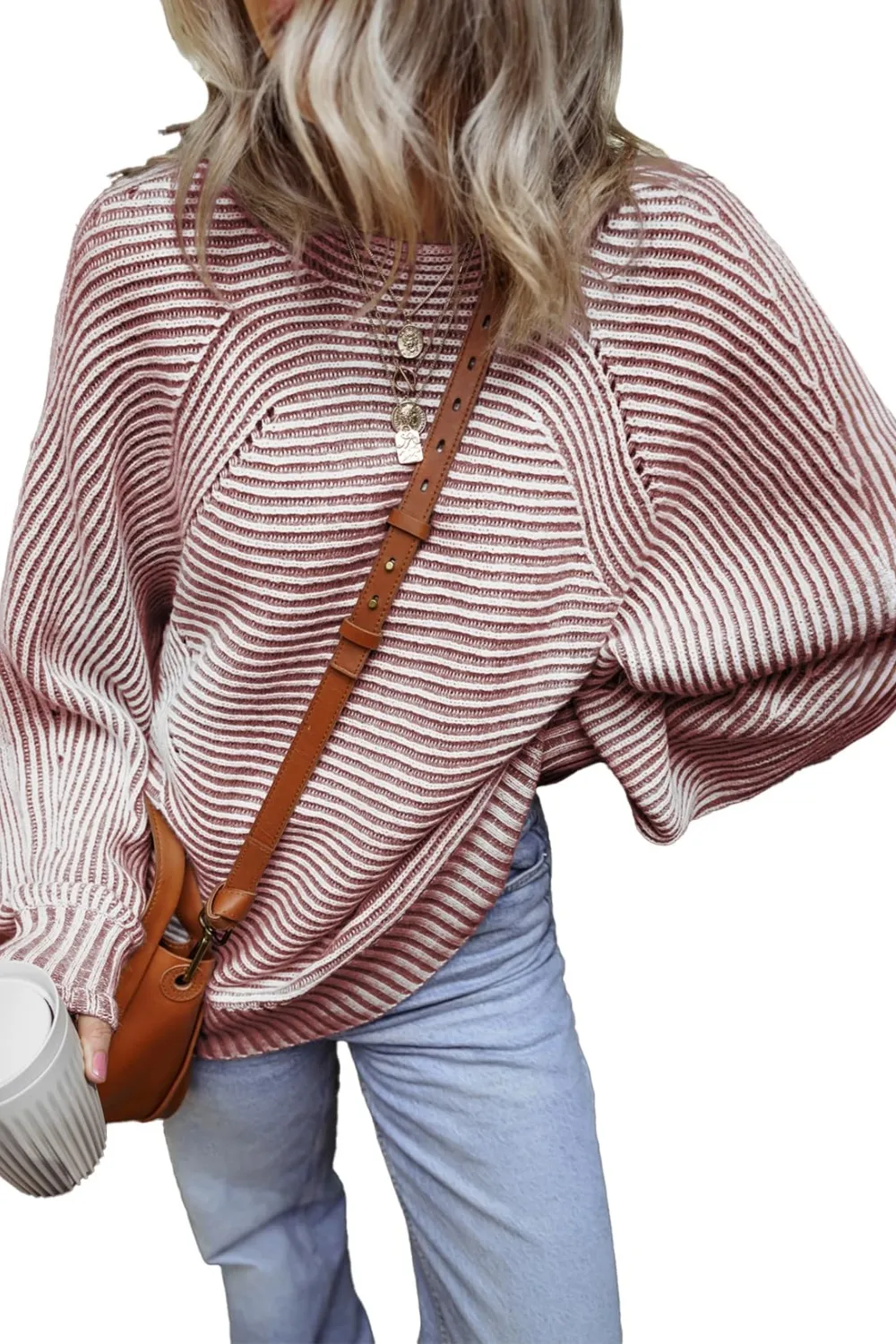 Textured Striped Round Neck Long Sleeve Top, image 15