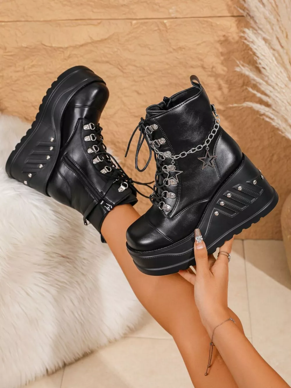 Round Toe Platform Wedge Boots, image 3
