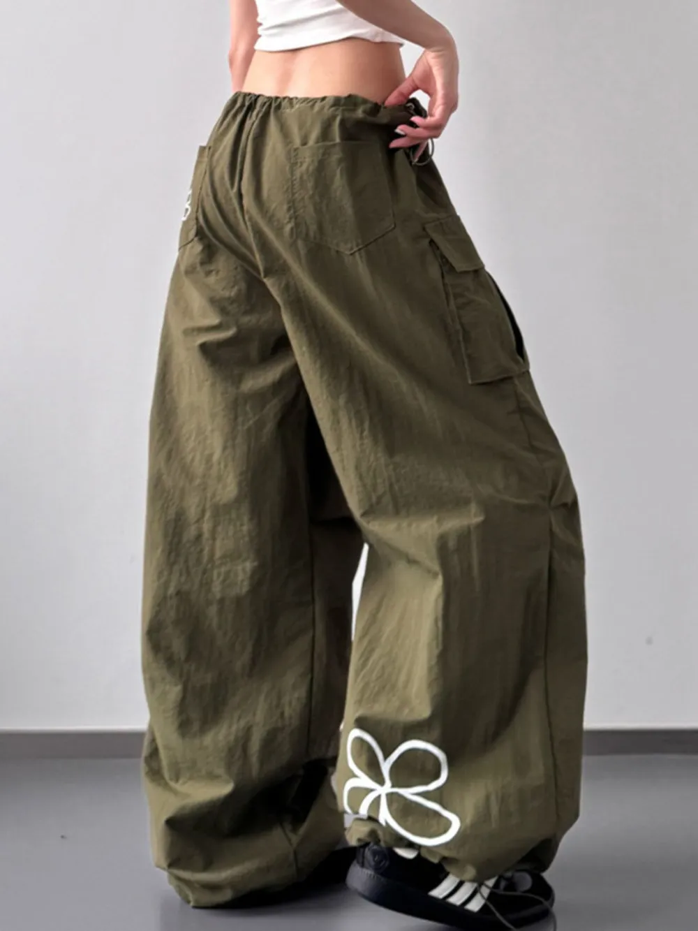 Drawstring Wide Leg Cargo Pants, image 5
