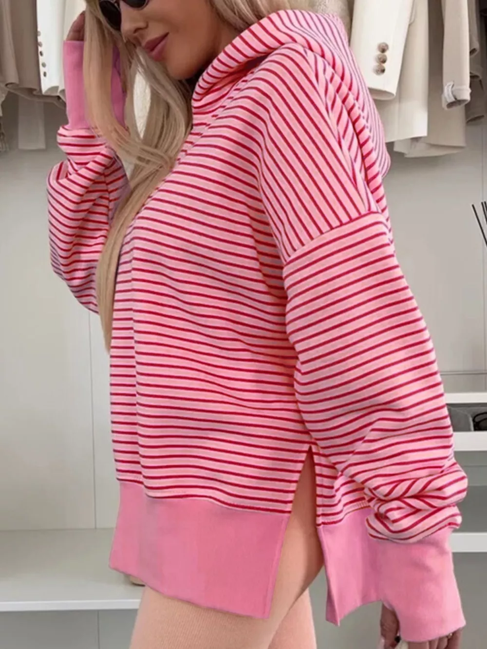 Striped Oversized Hoodie with Kangaroo Pocket, image 2