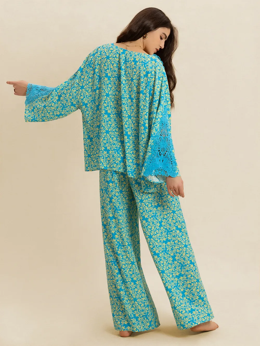 Open Front Printed Top and Pants Set, image 2