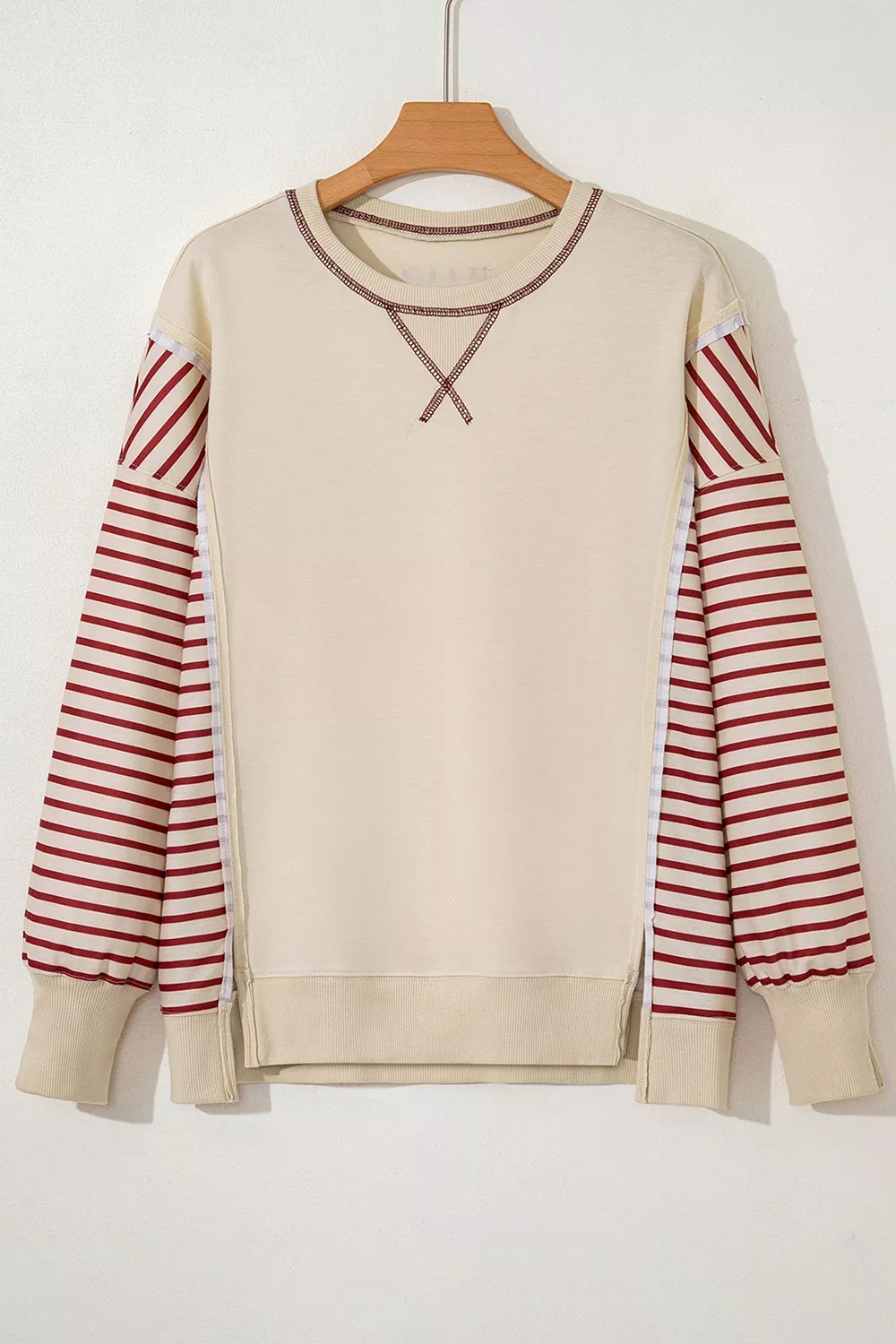 Slit Striped Long Sleeve Sweatshirt, image 4