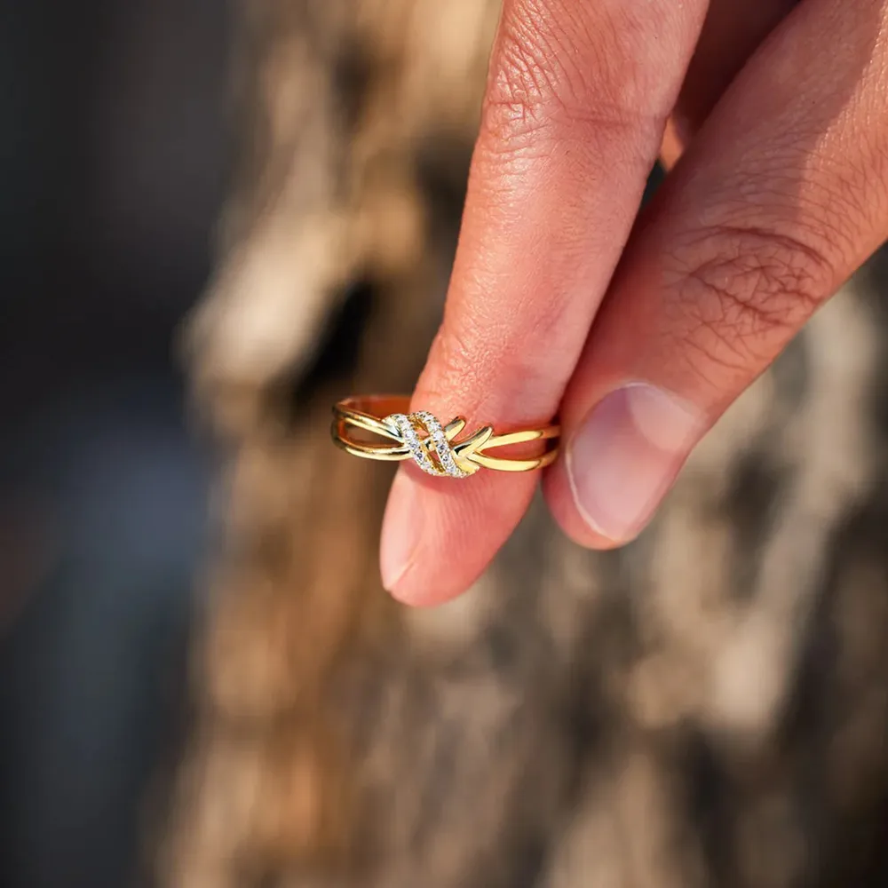 925 Sterling Silver Inlaid Zircon Wrapped Knot Ring, image 5