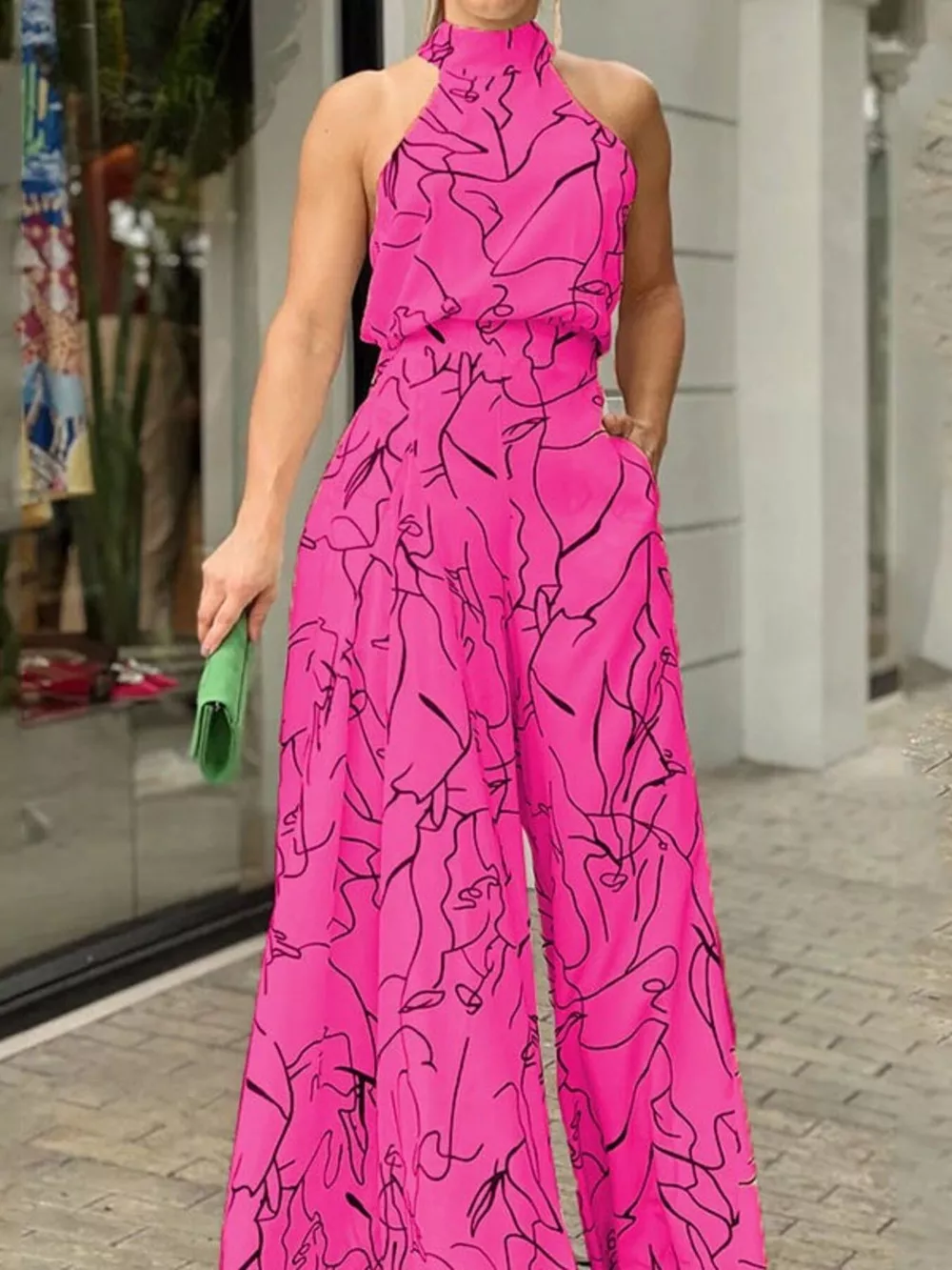 Halter Neck Abstract Print Wide Leg Jumpsuit, image 2