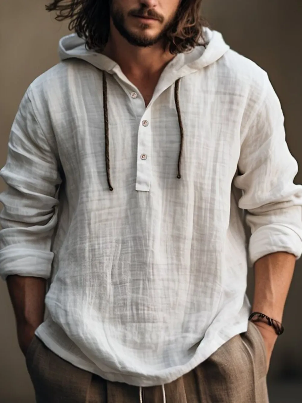 Men's Full Size Half Button Long Sleeve Hoodie, image 2