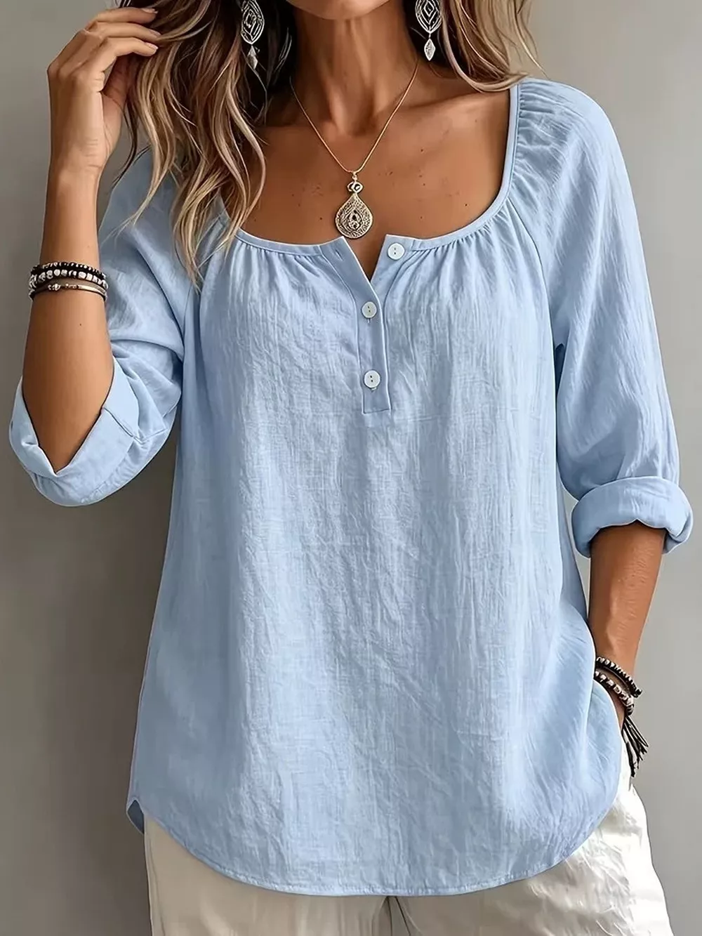 Button Detail Long Sleeve Top, image 7