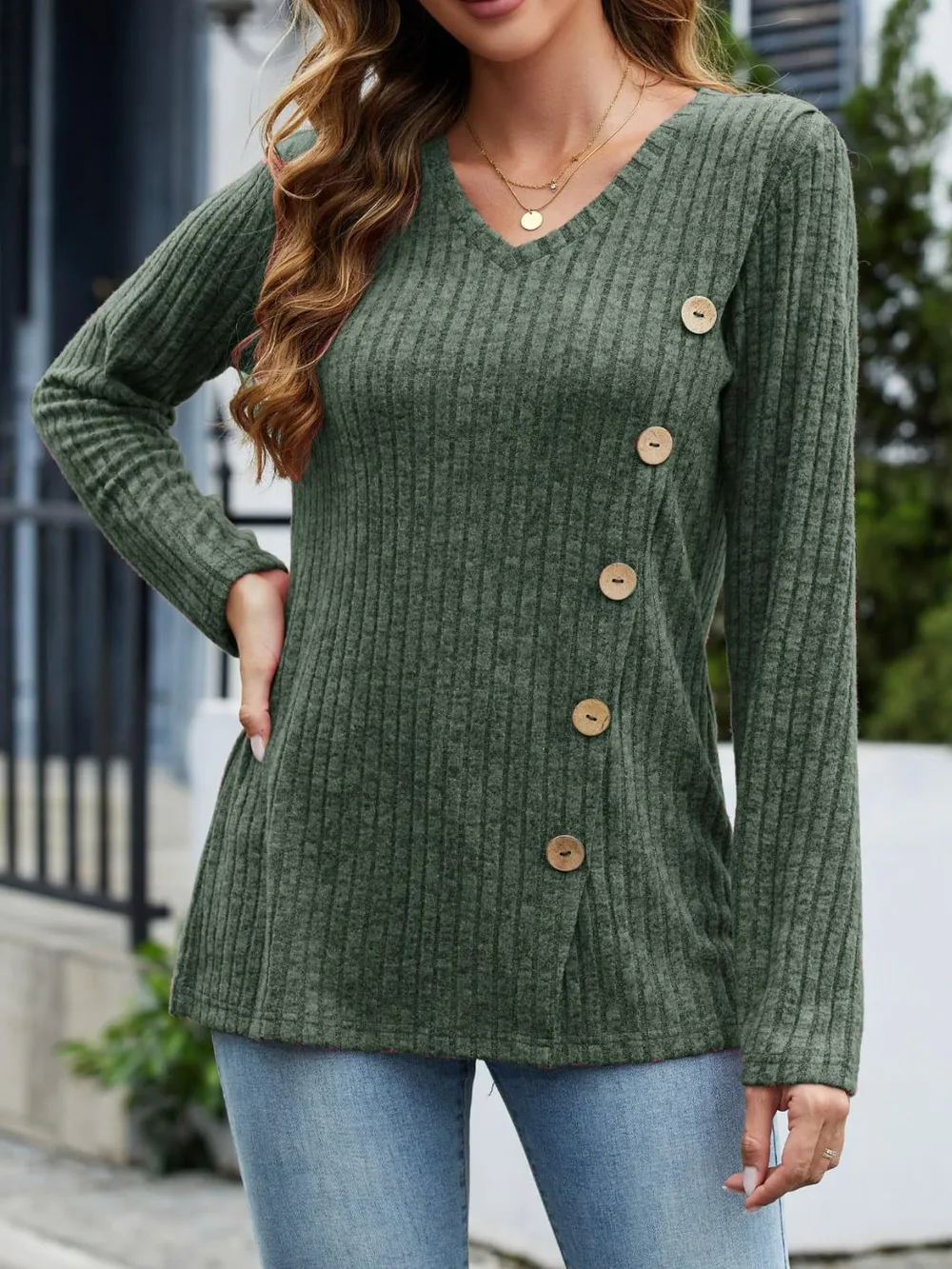 V-Neck Long Sleeve T-Shirt, image 25