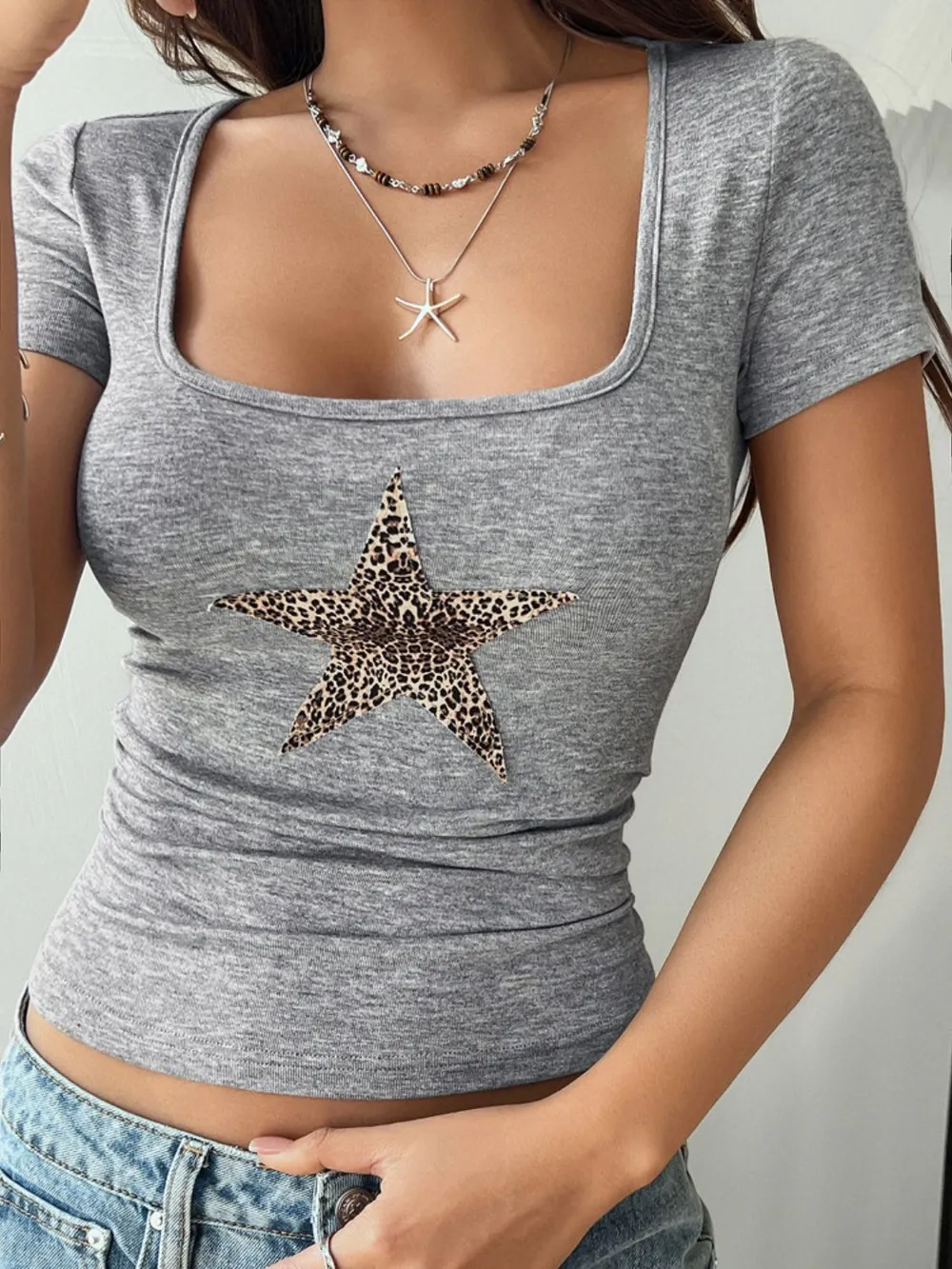 Star Square Neck Short Sleeve T-Shirt, image 21