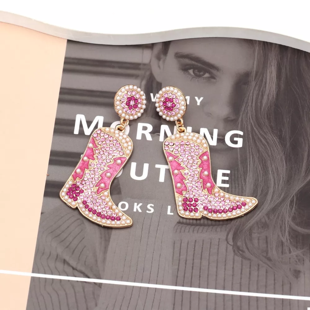 Rhinestone Cowboy Boot Dangle Earrings, image 2