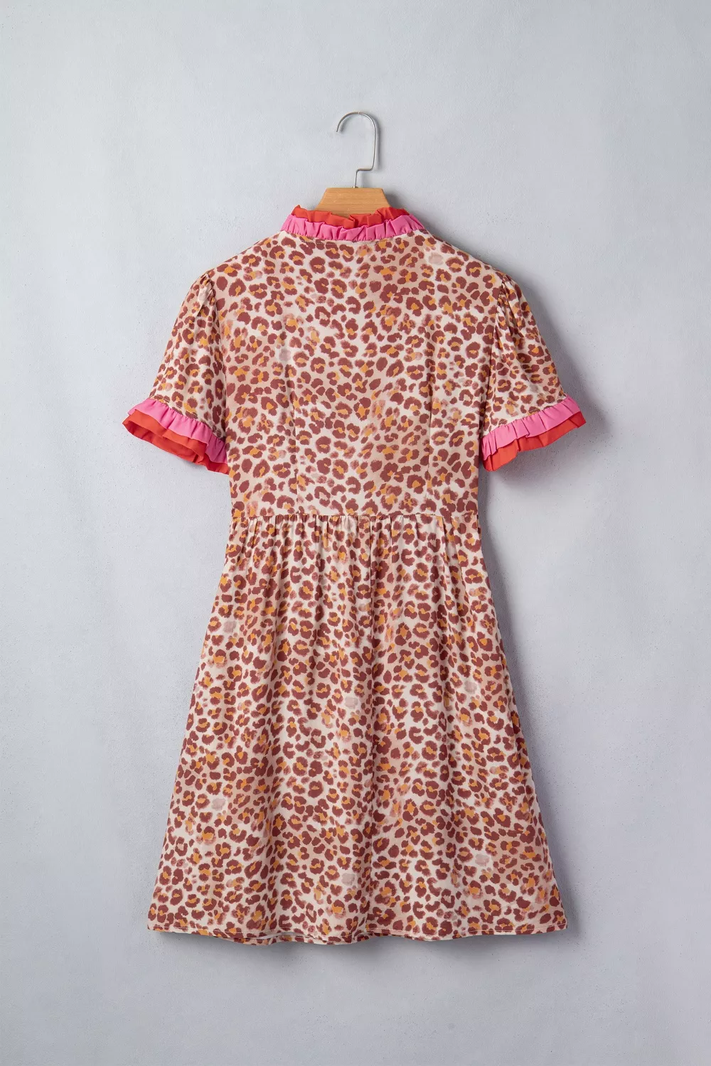 Leopard High Waist Ruffled Colorblock Trim Short Dress, image 5