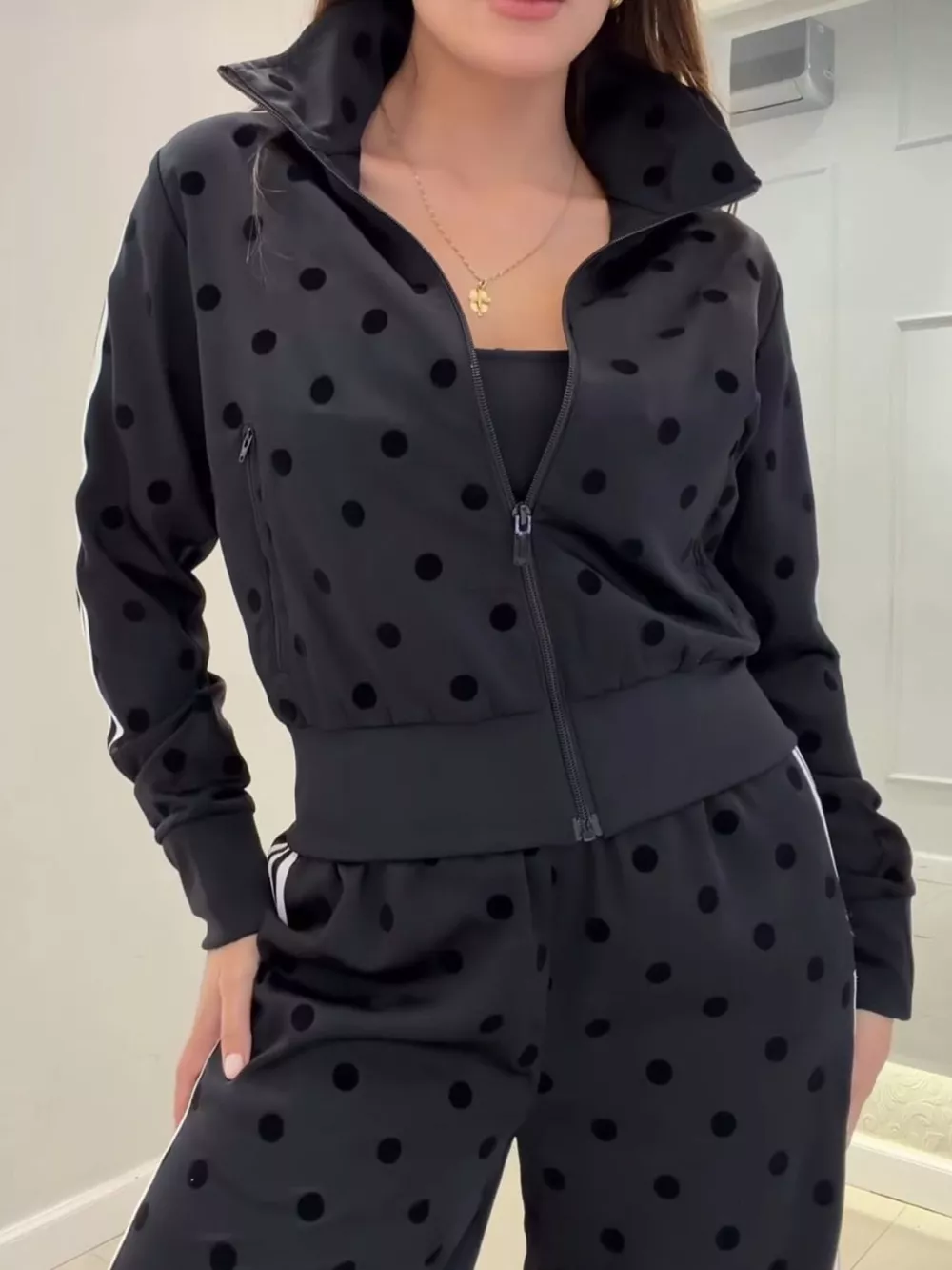Polka Dot Side Striped Outerwear and Pants Set, image 24