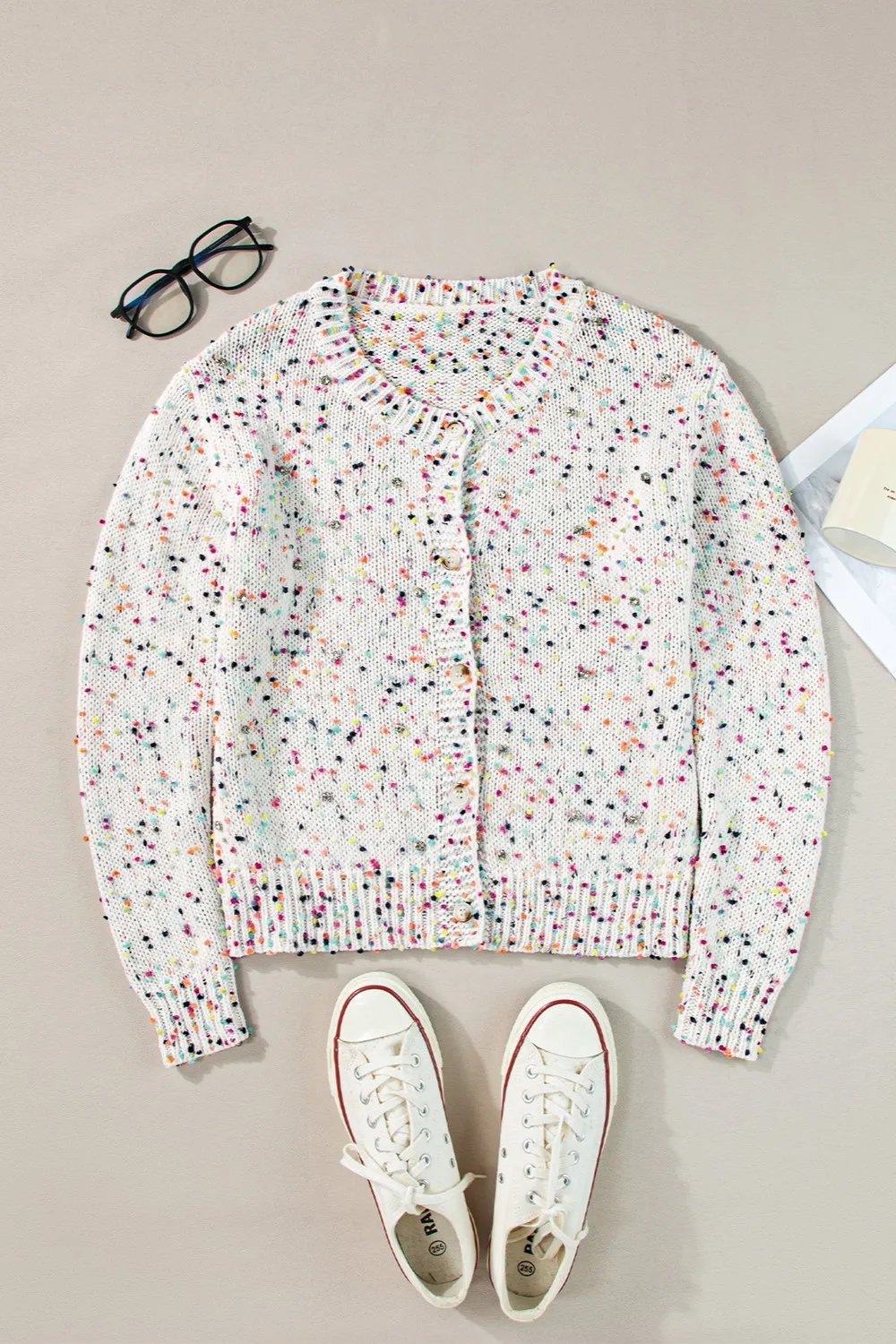 Confetti Button Up Long Sleeve Cardigan, image 4