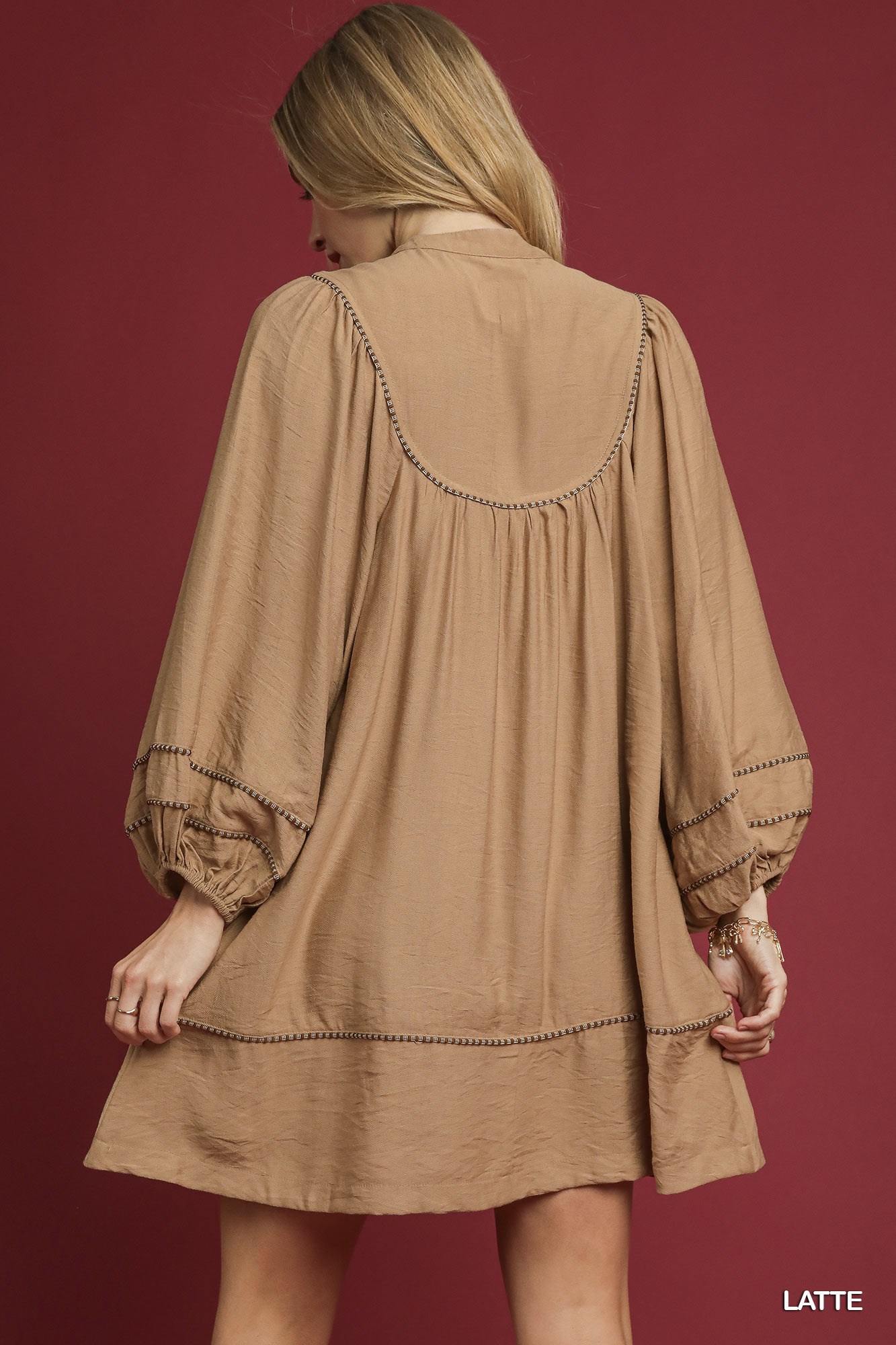 Boho Peasant Mini Dress with Trim Detail, image 3