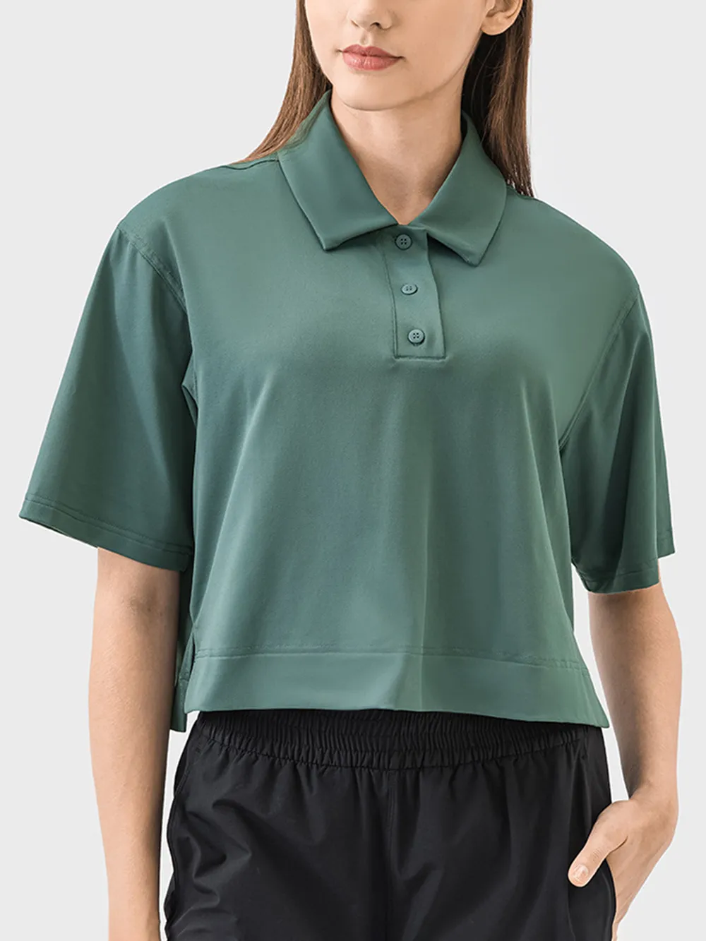 Half Button Short Sleeve Active T-Shirt, image 2
