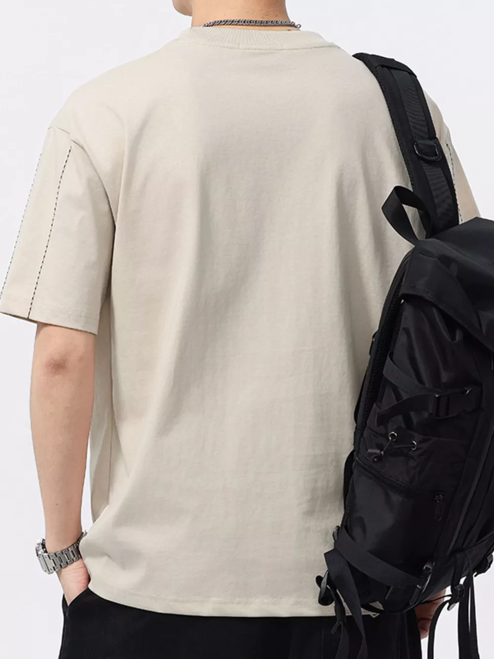 Men's Plus Size Embroidery Pattern Oversized T-Shirt, image 3