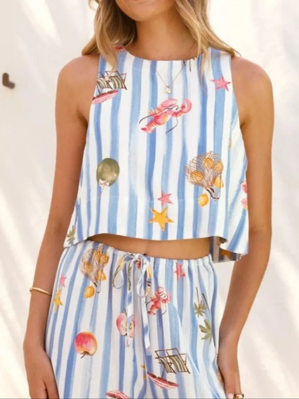 Printed Stripe Tank and Pants Set, image 2