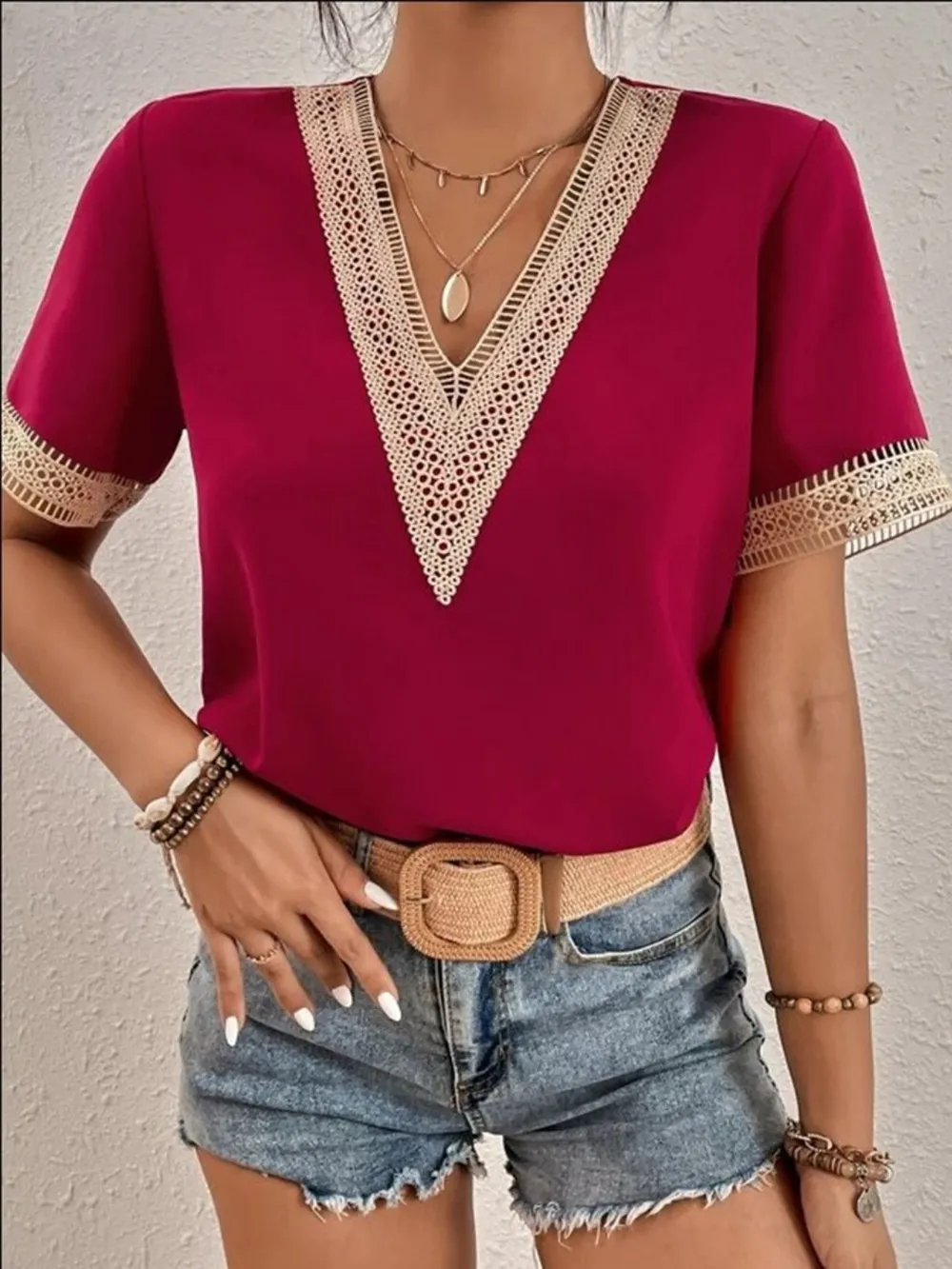 Full Size V-Neck Short Sleeve Blouse Plus Size, image 8