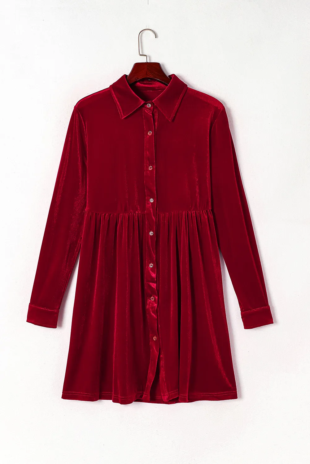 Ruched Button Up Collared Neck Long Sleeve Shirt Dress, image 7