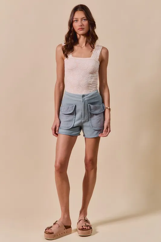 Mineral Washed Terry High Rise Cargo Shorts, image 2