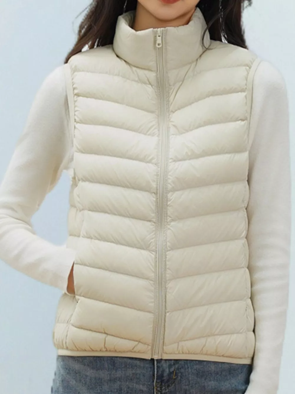 Quilted Zip Up Turtleneck Vest Coat, image 3