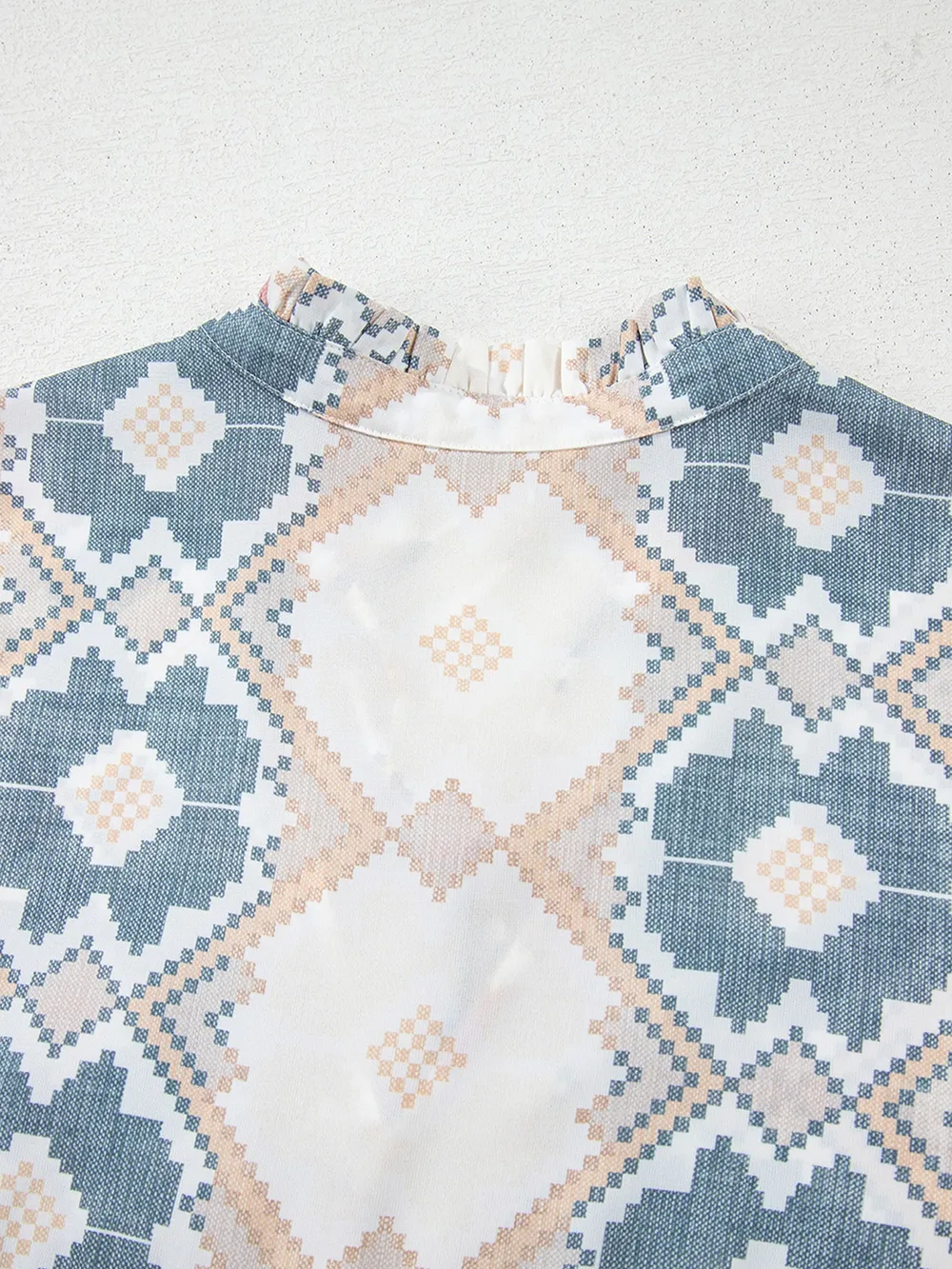 Bohemian Geometric Print Blouse with Tassel Tie, image 2