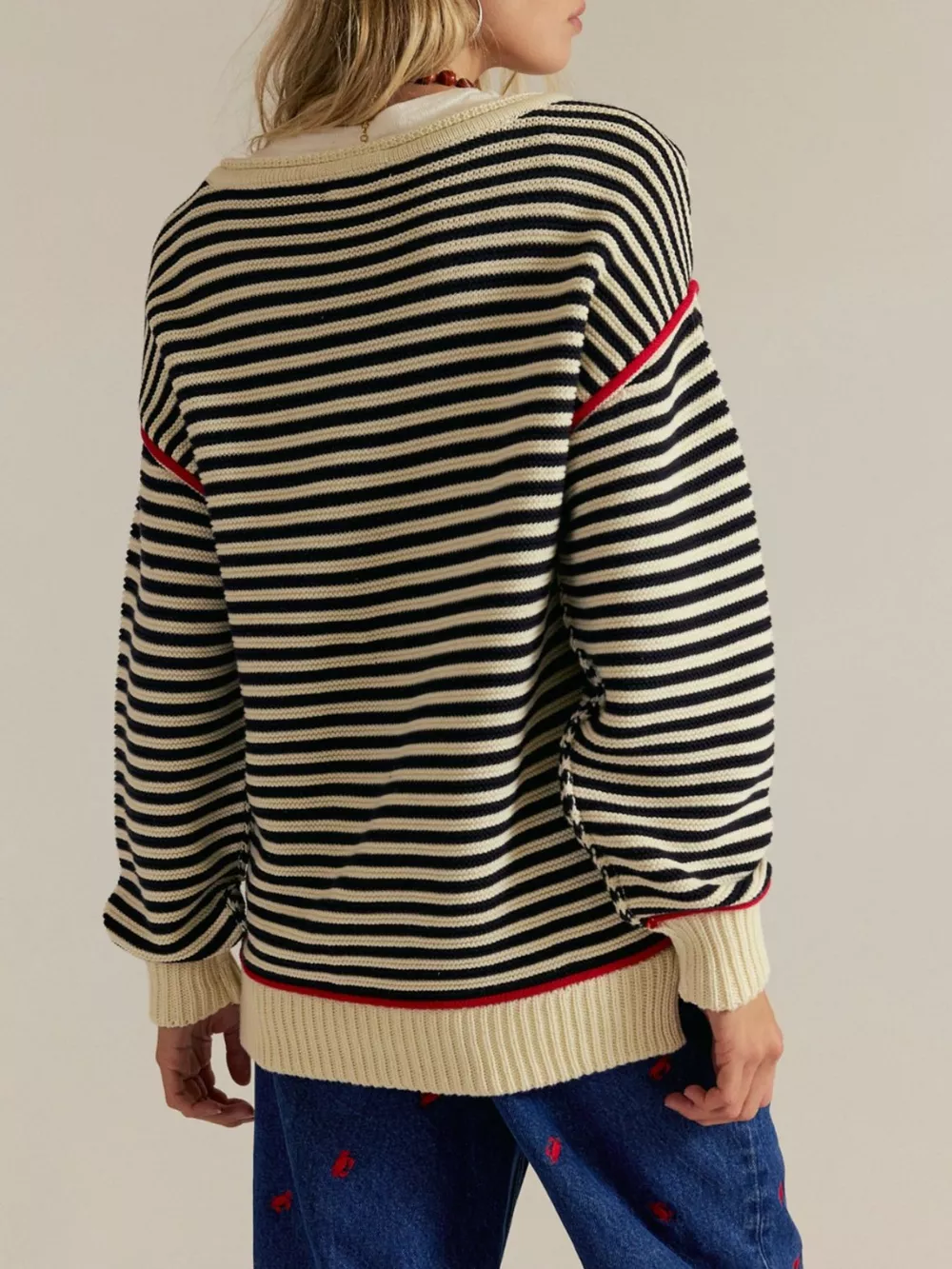 Striped Round Neck Long Sleeve Sweater, image 4