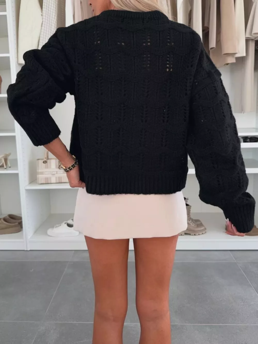 Openwork Round Neck Sweater, image 12