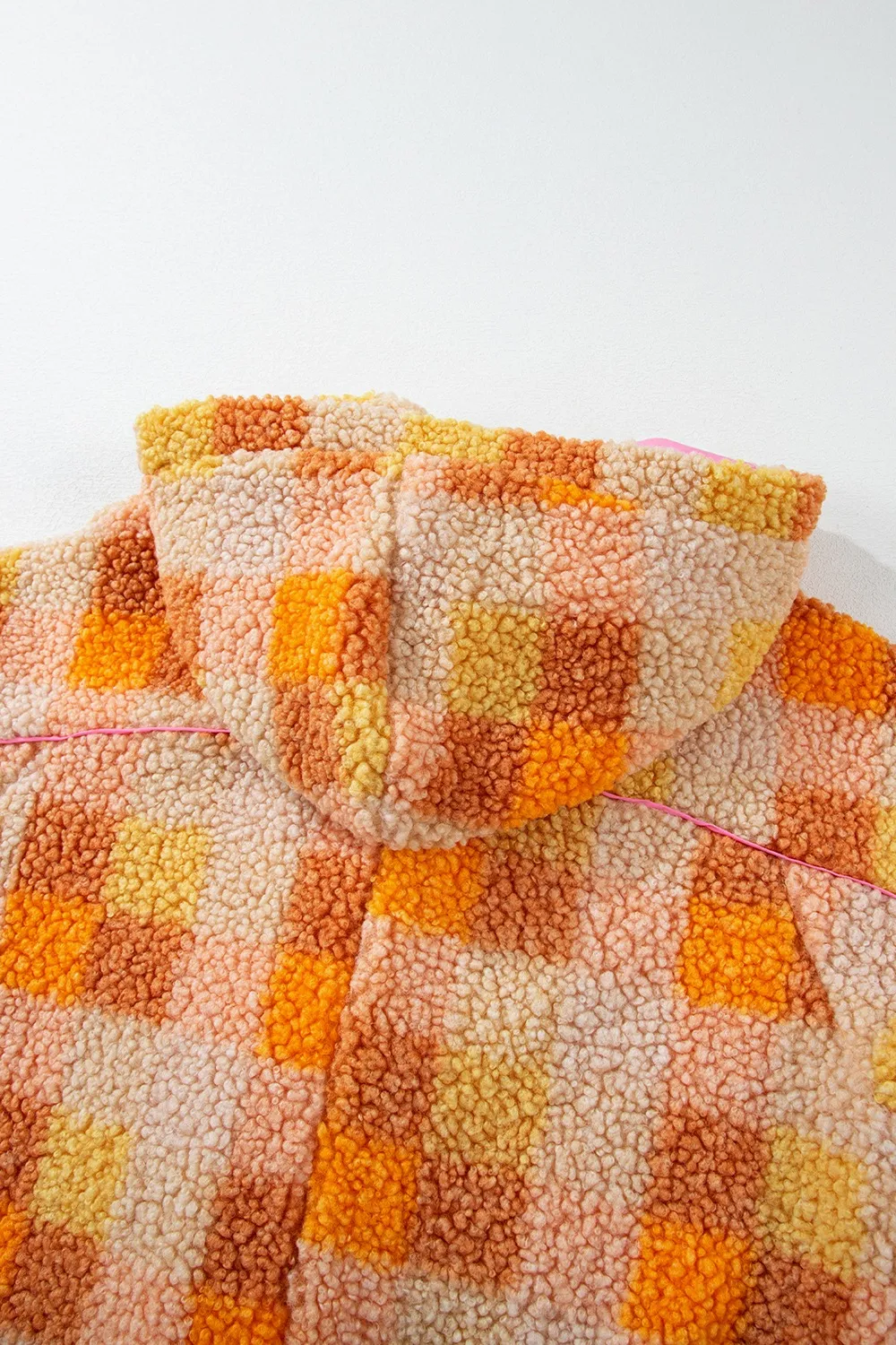 Checkered Long Sleeve Sherpa Hooded Jacket, image 3