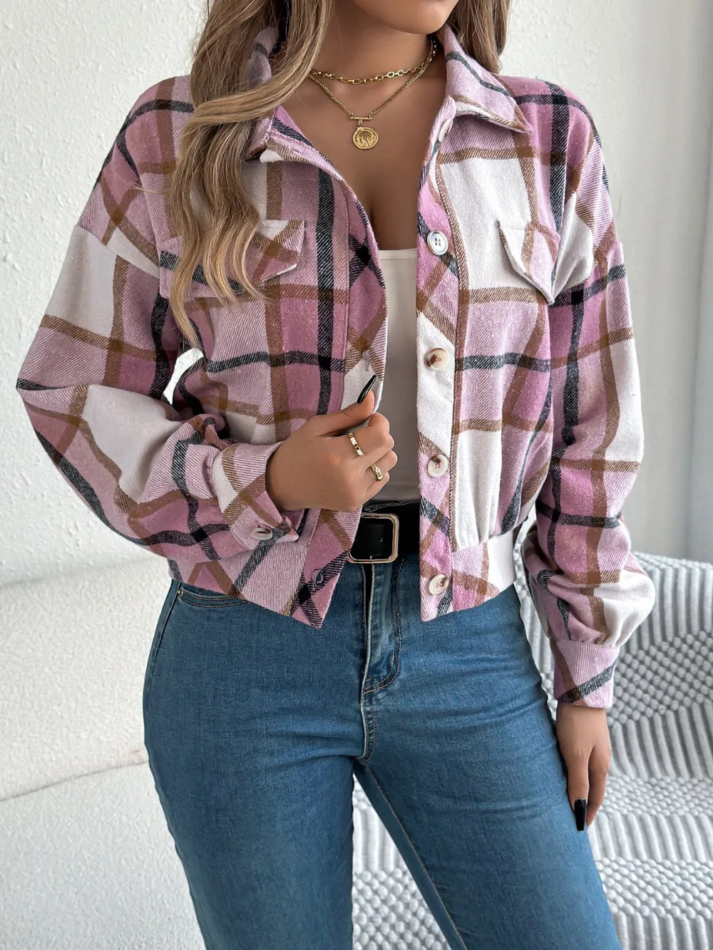 Plaid Button Up Long Sleeve Jacket, image 14