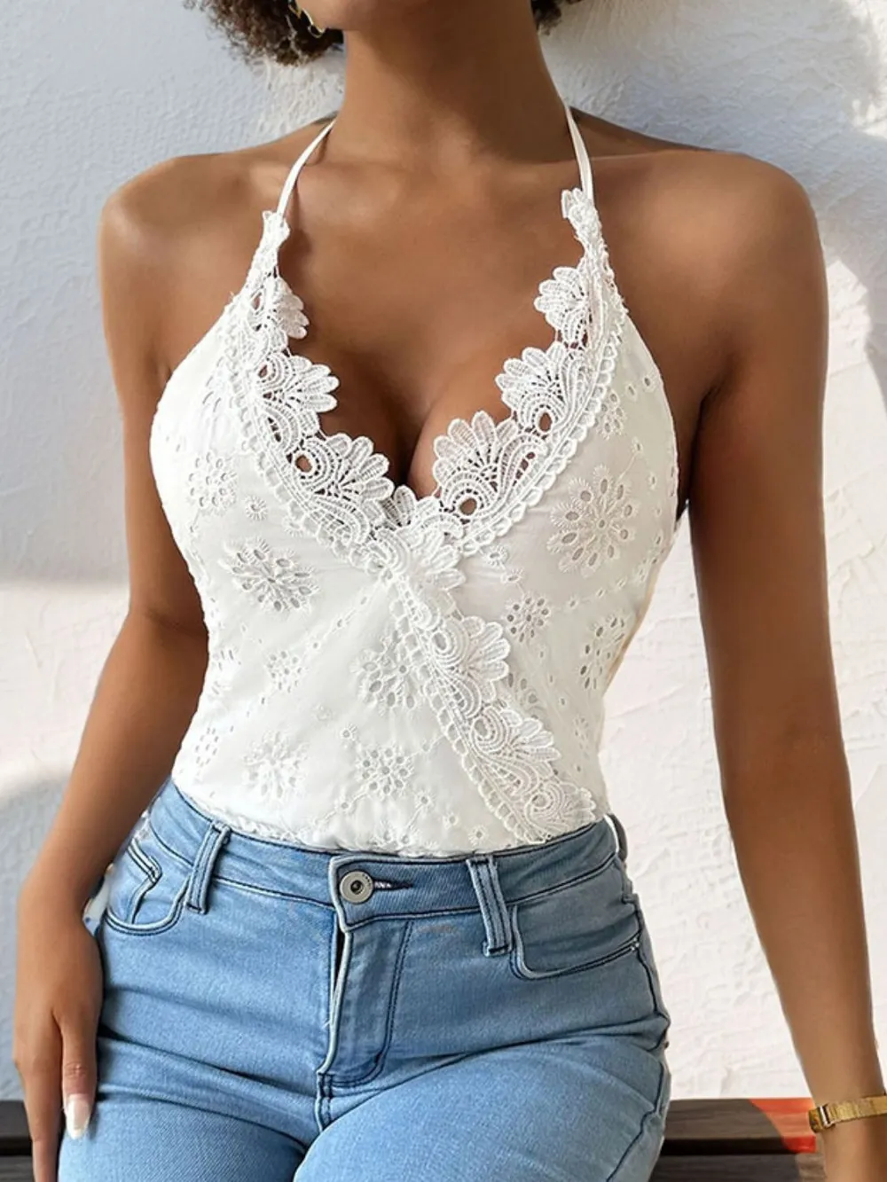Halter Neck Lace Bodysuit, image 2