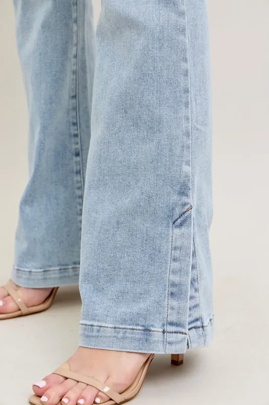 Full Size Tummy Control Vintage Wash Side Slit Slim Boot Jeans Plus Size, image 5