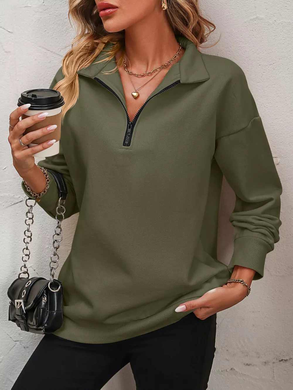 Quarter Zip Dropped Shoulder Sweatshirt, image 22