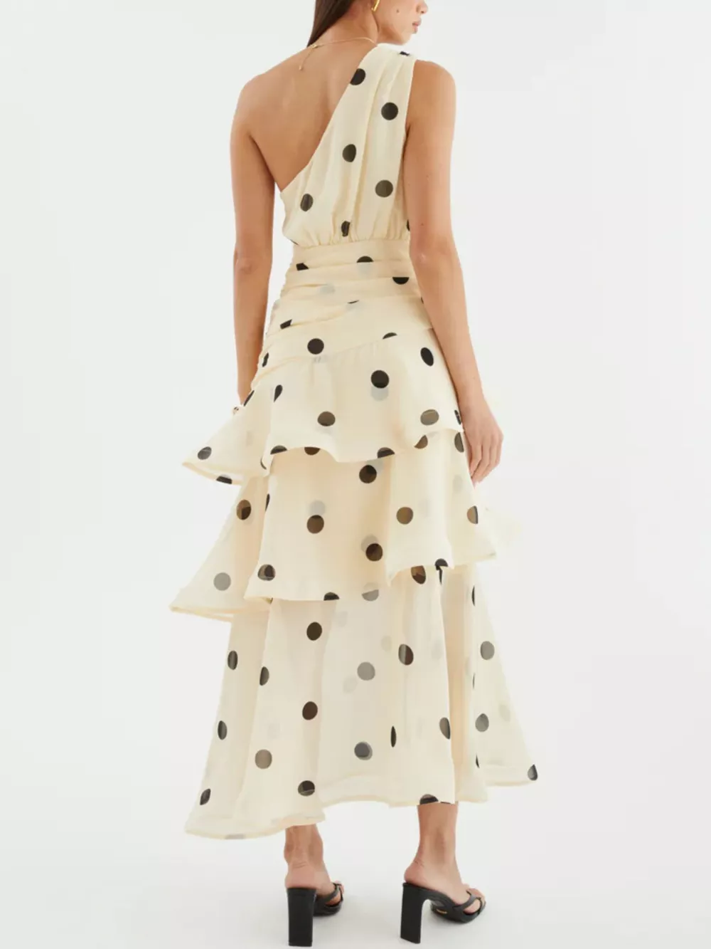 Polka Dot One-Shoulder Ruffle Dress, image 4