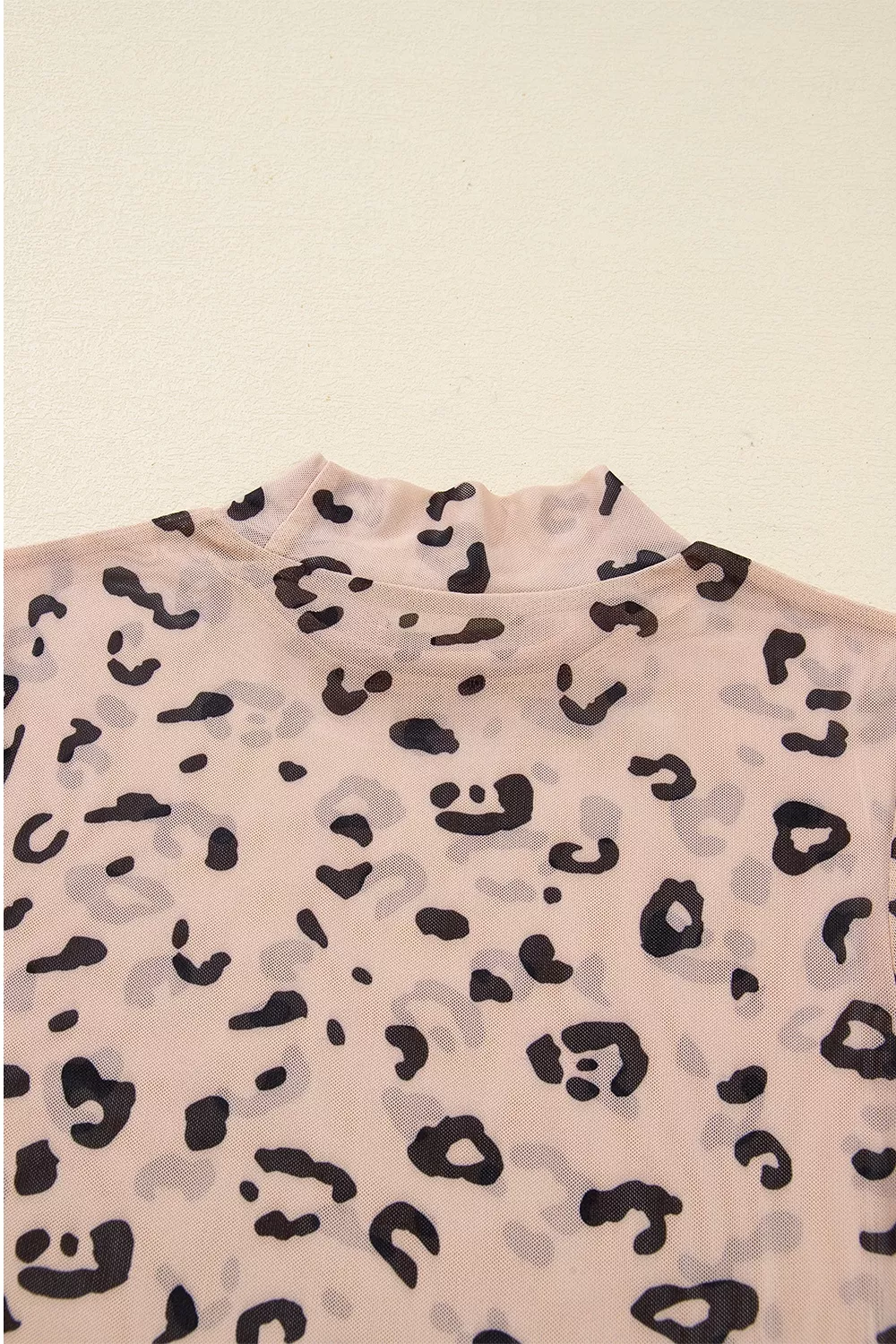 Mock Neck Sheer Mesh Leopard Long Sleeve Bodysuit, image 11