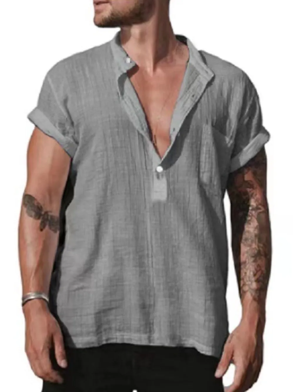 Men's Full Size Casual Linen Short Sleeve Top Plus Size, image 5