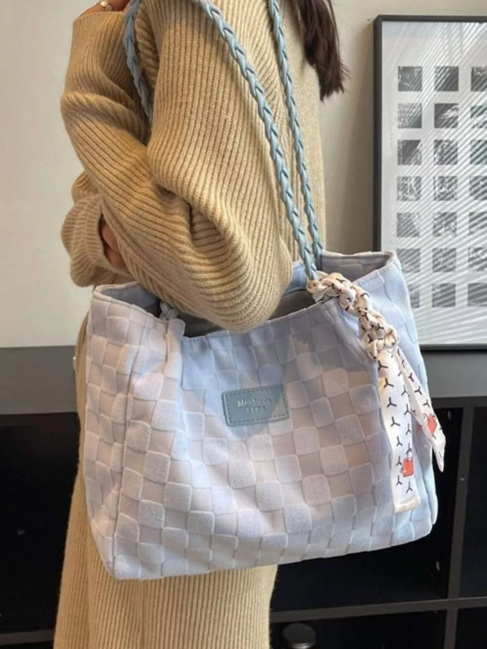 Lightweight Checkered Shoulder Bag, image 2