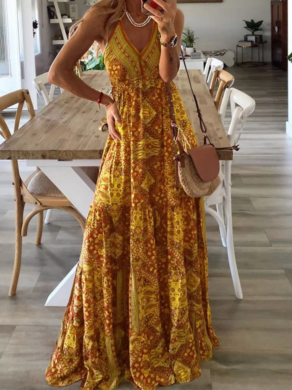 Printed V-Neck Maxi Dress, image 3