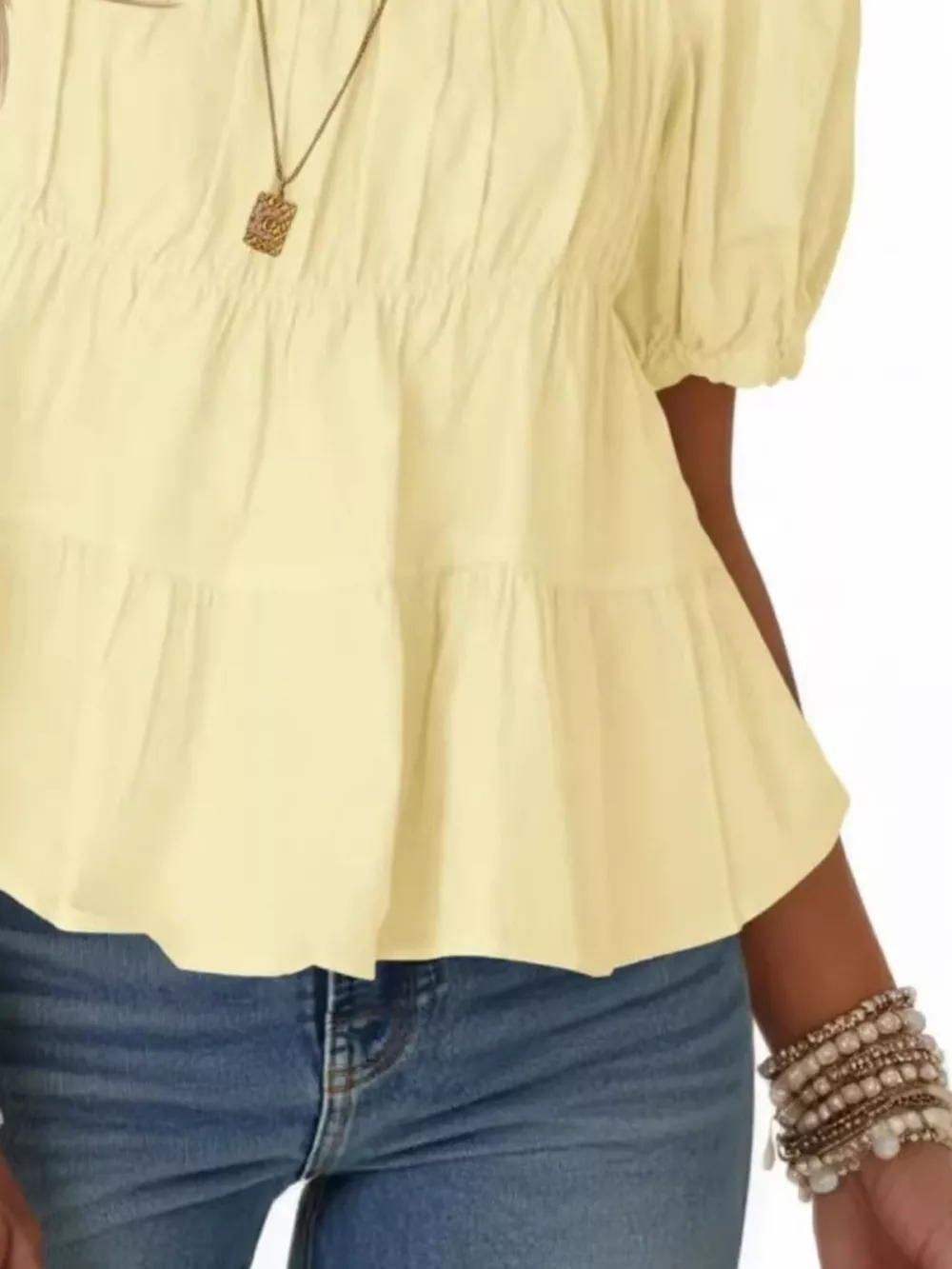 Ruched Tiered Puff Sleeve Blouse, image 13