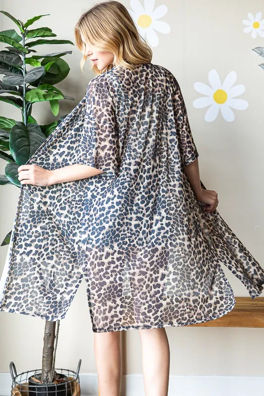 Full Size Leopard Open Front Cardigan Plus Size, image 10