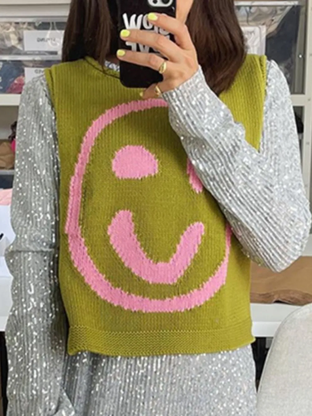 Smiley Round Neck Sweater Vest, image 2