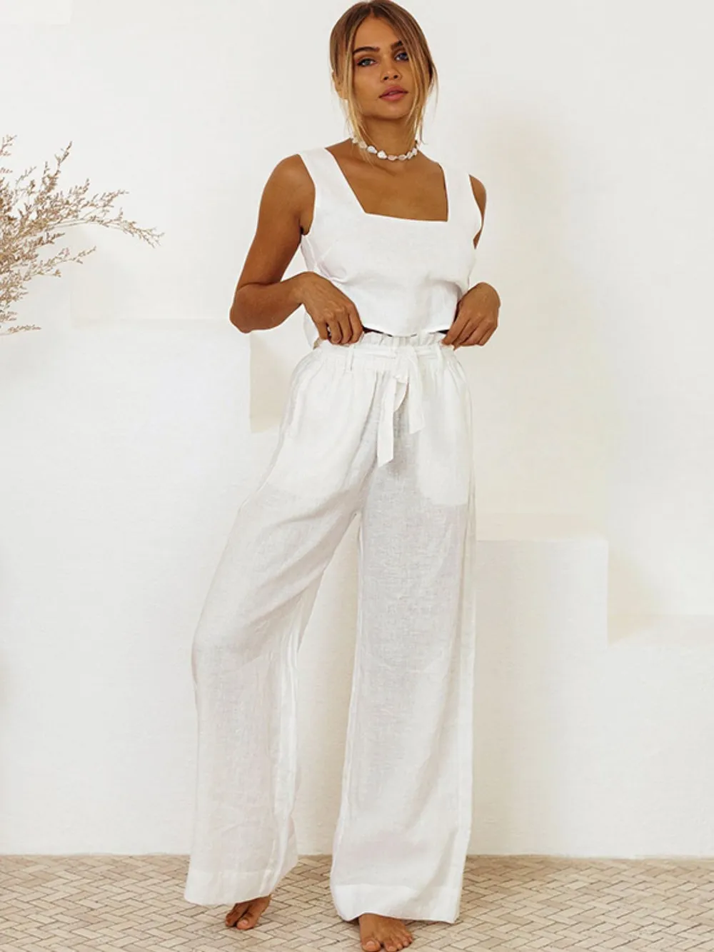 Square Neck Sleeveless Top and Pants Set, image 2