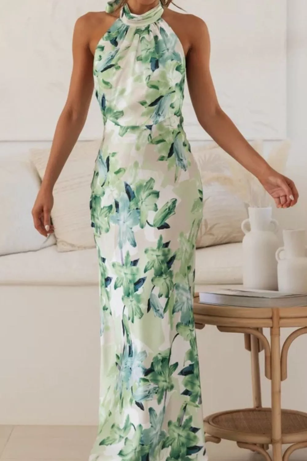 Floral Print Halter Neck Maxi Dress, image 5