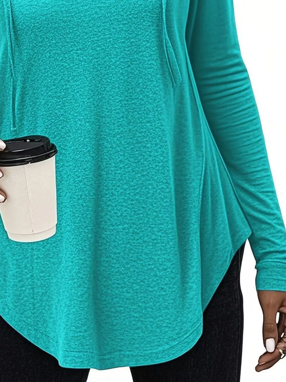 Full Size Drawstring Long Sleeve Hooded Top Plus Size, image 6