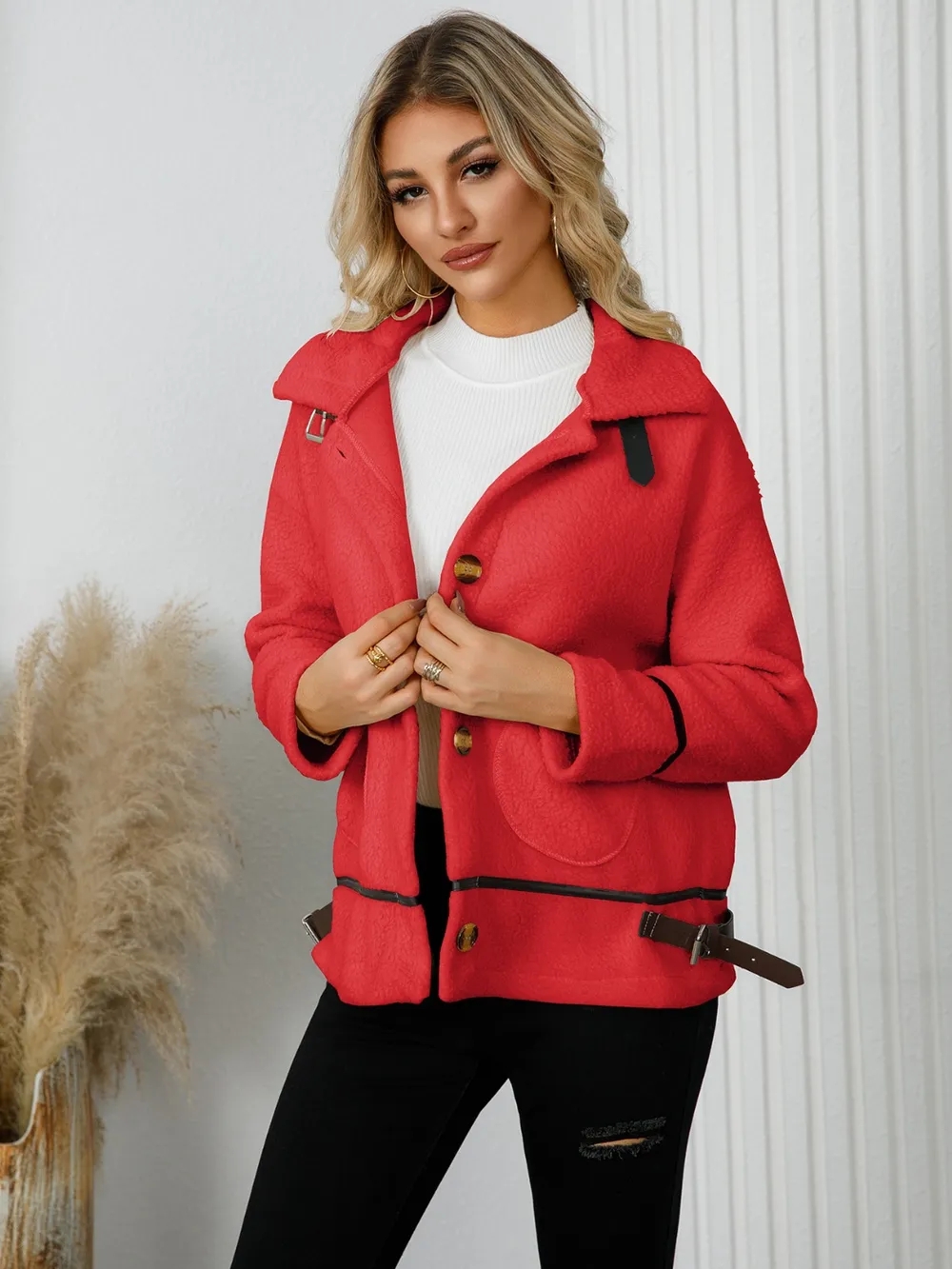 Pocketed Button Down Collared Neck Jacket, image 10