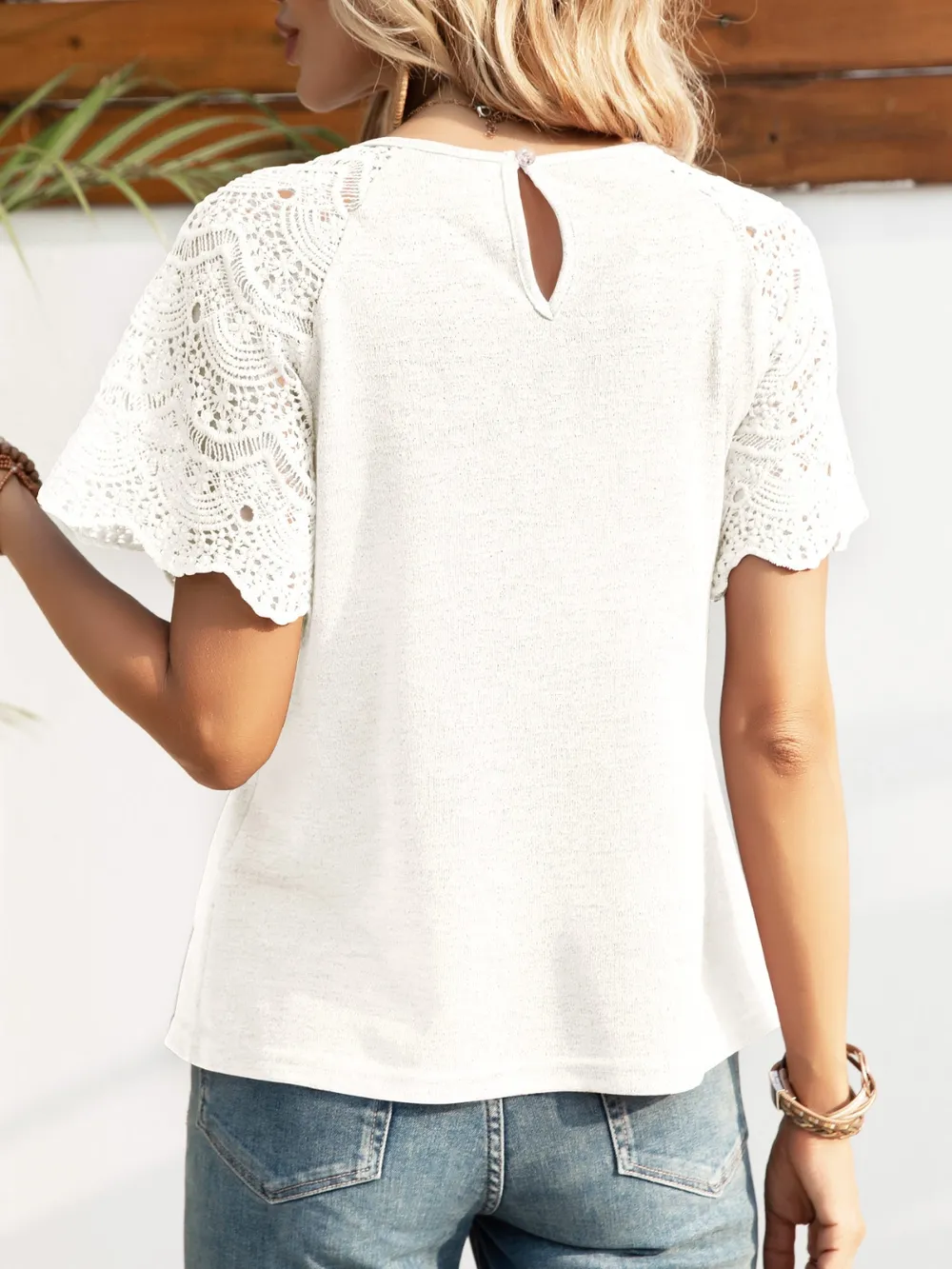 Round Neck Short Sleeve Crochet Top, image 9
