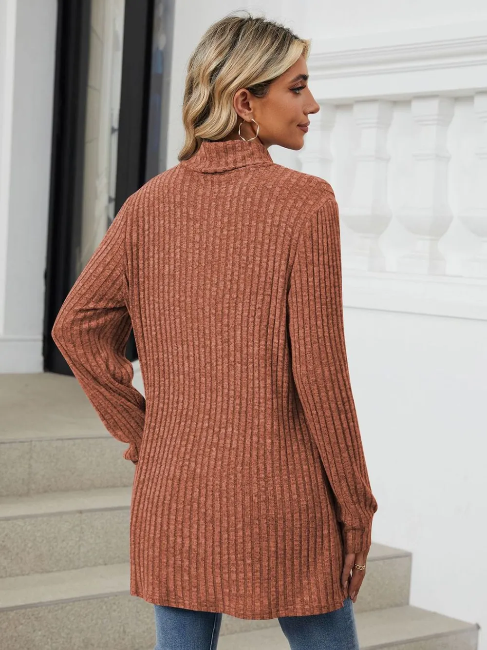 Ribbed Mock Neck Long Sleeve T-Shirt, image 32