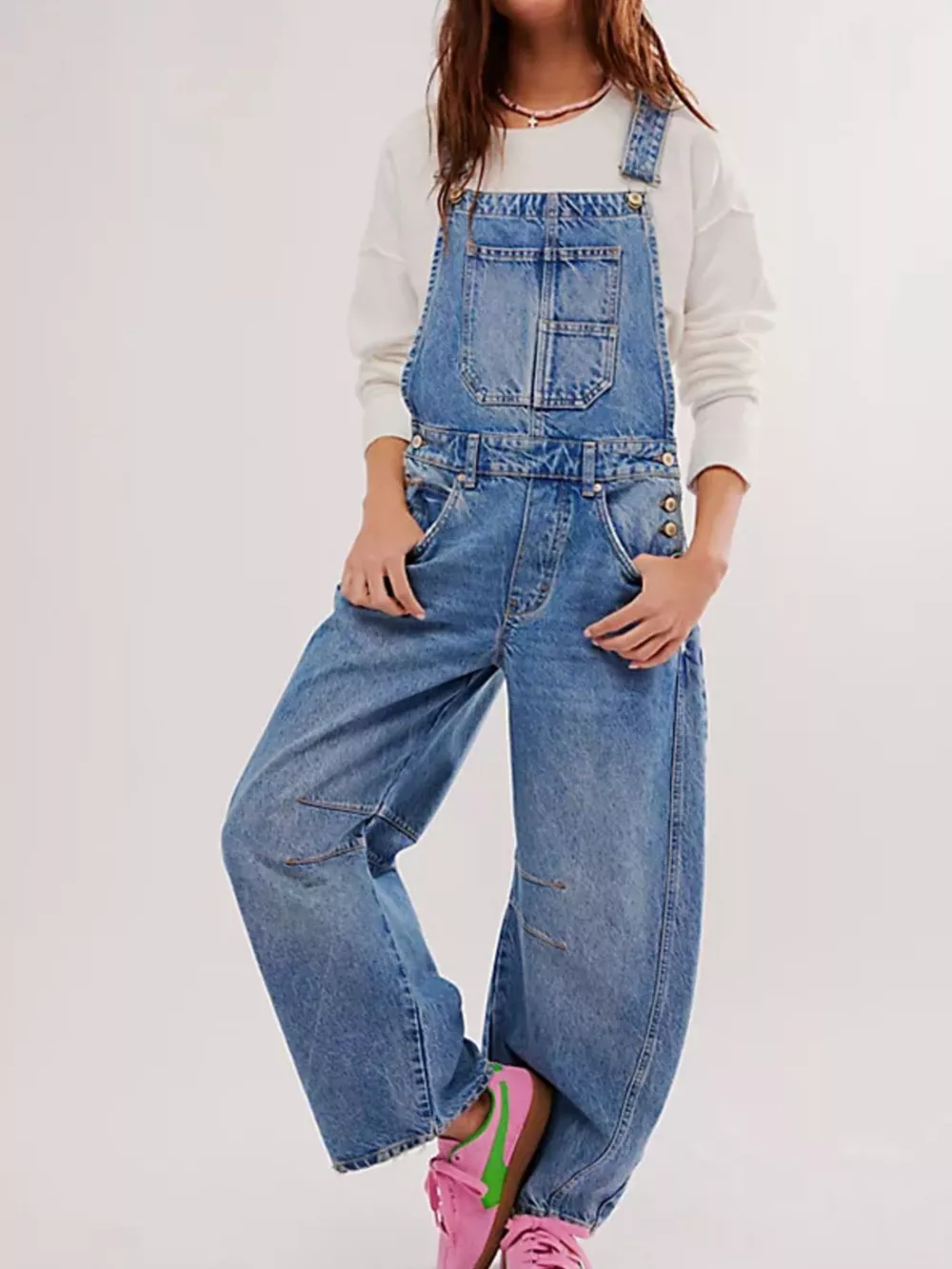 Wide Strap Wide Leg Denim Overalls, image 3