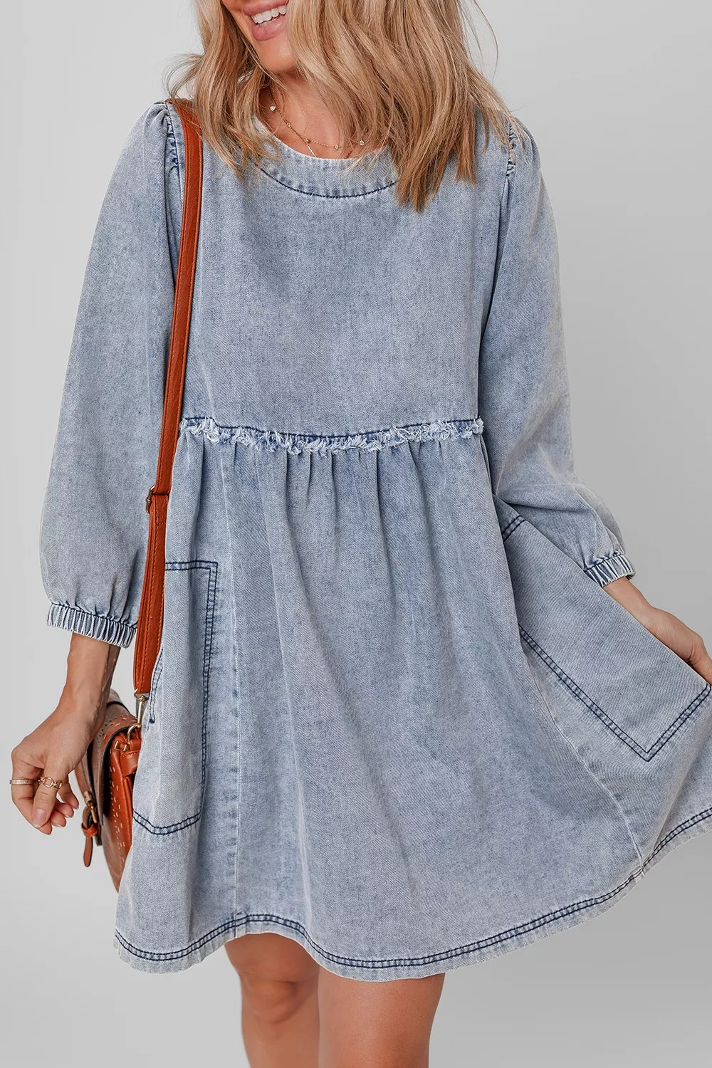 Vintage Wash Denim Dress with Pockets, image 4